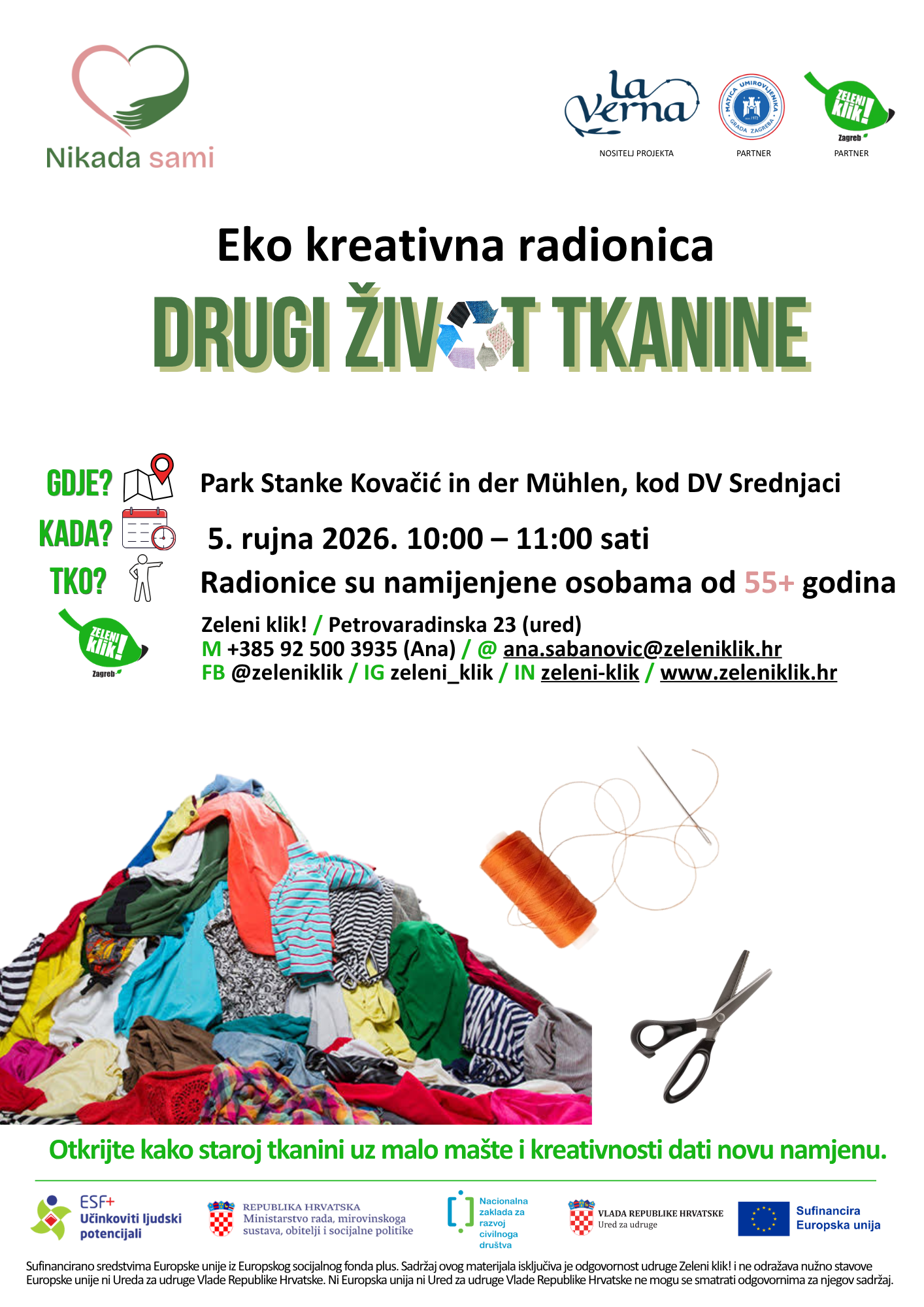 Eko kreativna radionica drugi zivot tkanine Nikada Sami 5.9.2026. PLAKAT