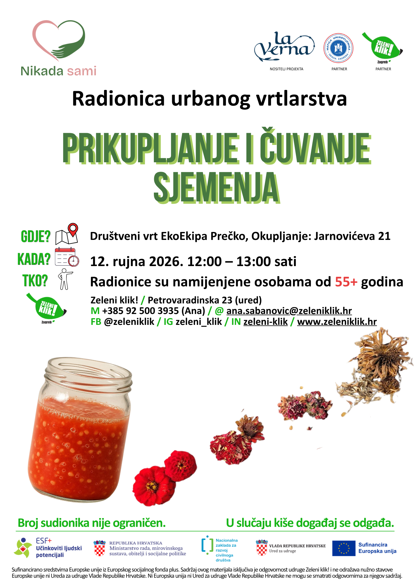 Urbano vrtlarstvo „Prikupljanje i čuvanje sjemenja“ 12.9.2026. PLAKAT